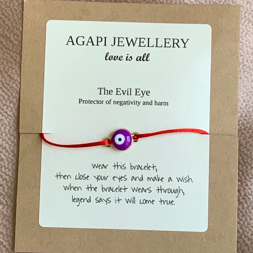 AGAPI JEWELLERY Purple Evil Eye Bracelet-Red Cord